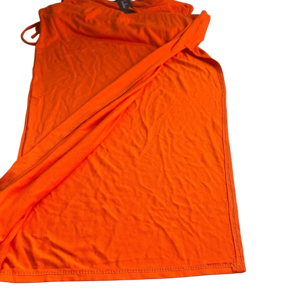 Lulu’s NWT Heat of the Moment Orange Asymmetrical Cut Out Body Con Midi Dress LG - Picture 6 of 12